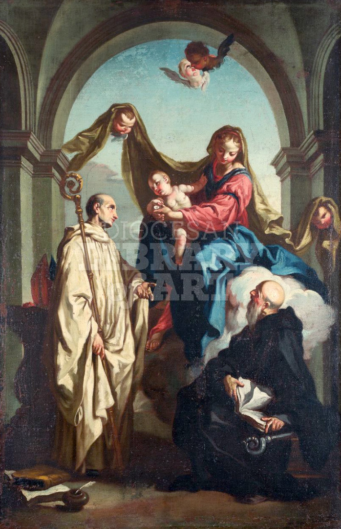 Mary venerated by Saints Benedict and Bernard of Clairvaux
