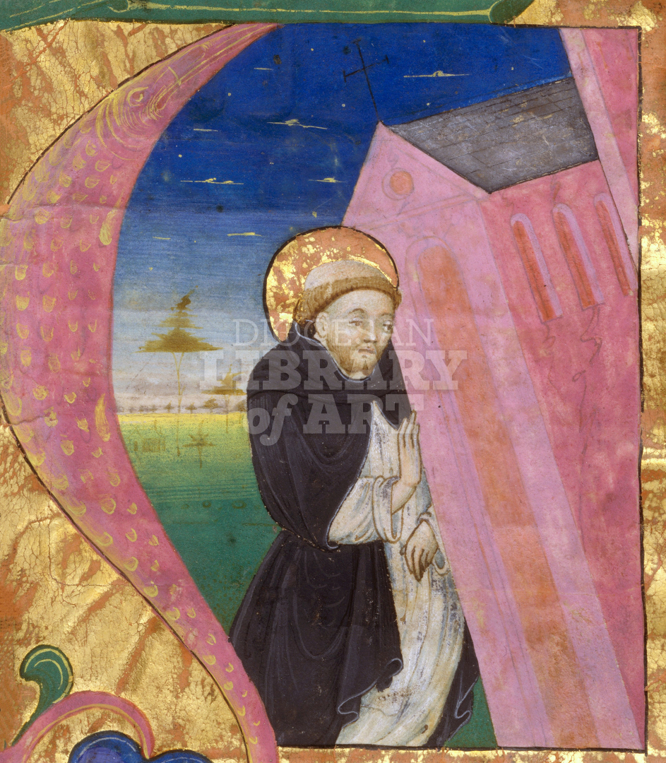Manuscript Illumination with Saint Dominic Saving the Church of Saint John Lateran
