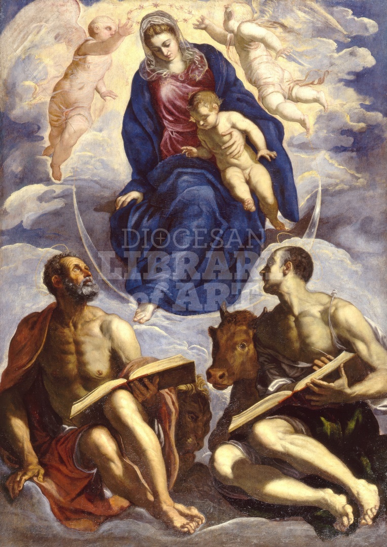 Mary with the Child, venerated by the evangelists Mark and Luke