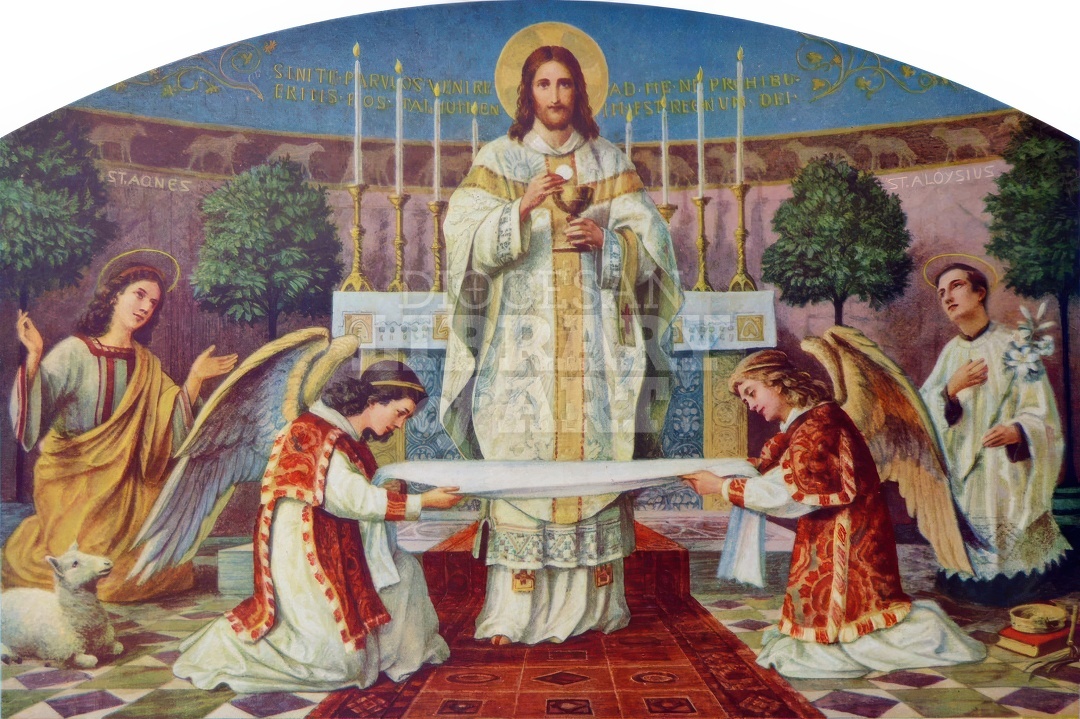 Christ in Chasuble with the Host and Chalice between Saints Agnes and Aloysius of Gonzaga