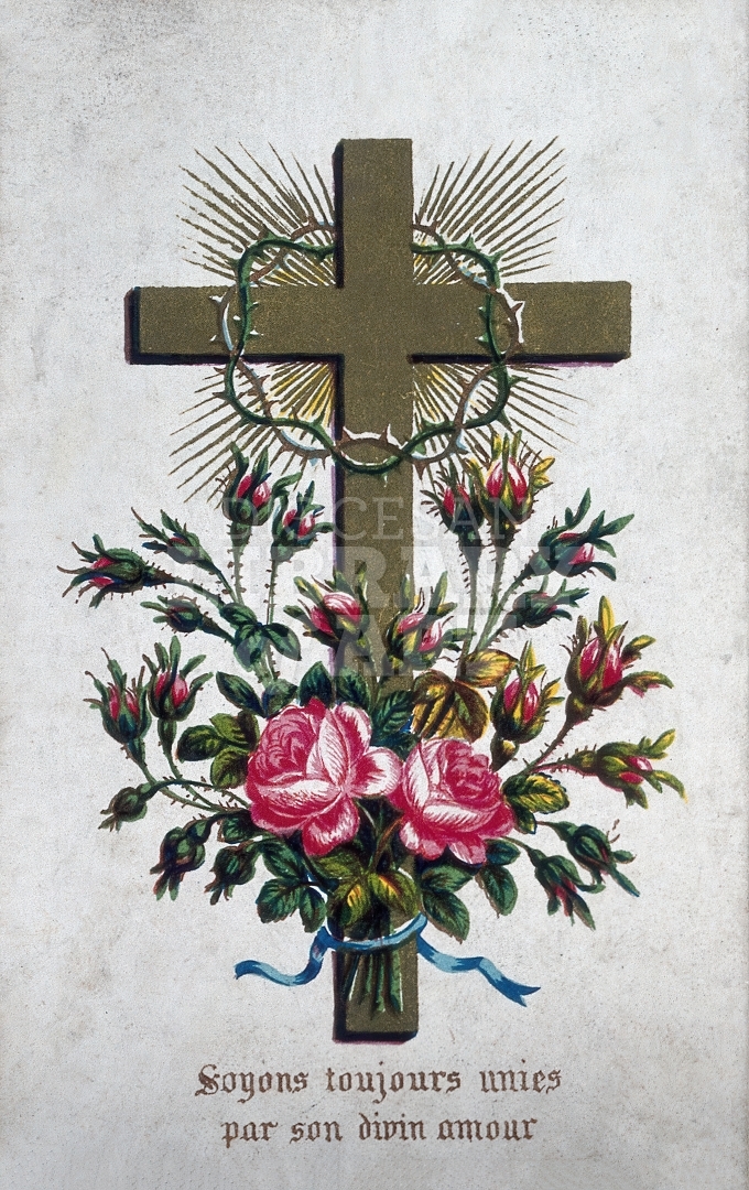 The Cross and Crown of Thorns with a Bunch of Roses