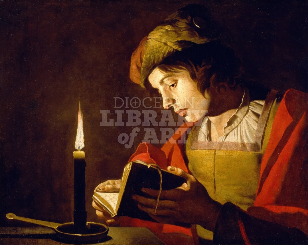 A Young Man Reading by Candlelight